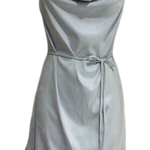 ​Faux Suede Baby Blue Slip Dress Cowl Neck Tie Waist S
